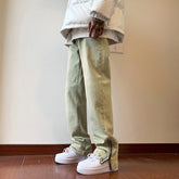 Men Jeans Washed Jeans Autumn Winter Retro Slim Straight Casual Trousers
